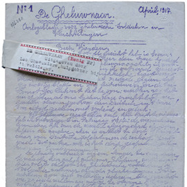 Handgeschreven oorlogspers. De Gheluwnaar.  Oorlogsbladje voor Gheluwsche soldaten en vluchtelingen (april 1917)