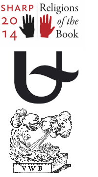 Logo's SHARP 2014, Universiteit Antwerpen en Vlaamse Werkgroep Boekgeschiedenis
