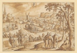 Ontwerptekening van Hans Bol: een landschap