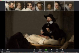 Grappige bewerking van 'De anatomische les van dr. Tulp' (Rembrandt) als webinar