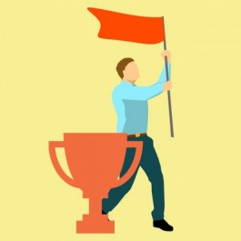 Tekening van persoon die met een vlag zwaait
