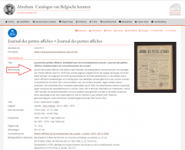 Schermafbeelding record 'Journal des petites affiches' in online krantencatalogu
