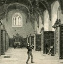 Tekening van het interieur van de bibliotheek