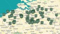 kaart met 150 erfgoedbibliotheken uit Vlaanderen en Brussel
