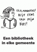 Cartoon van lezende vrouw die zegt 'Hela mannekes! Blijf eens van mijn bibs!'